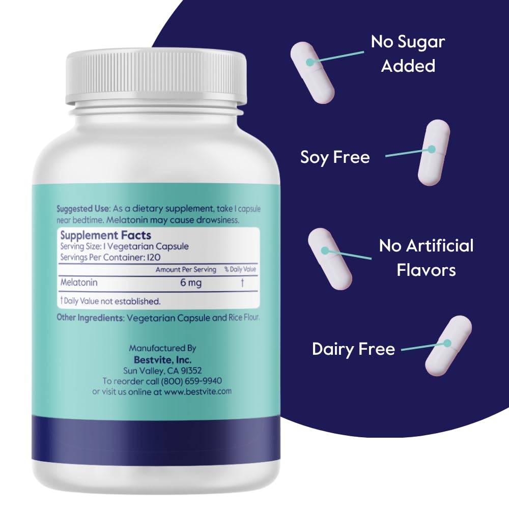 BESTVITE Melatonin 6mg Vegan Capsules side view
