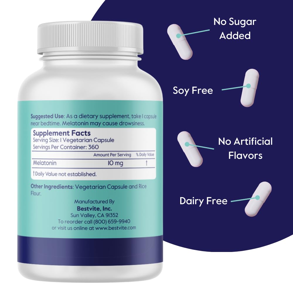 BESTVITE Melatonin bottle side view showing label