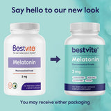 BESTVITE Melatonin Sleep Supplement 3mg Capsules on a wooden table