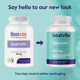 BESTVITE Quercetin 500mg capsules on a wooden surface