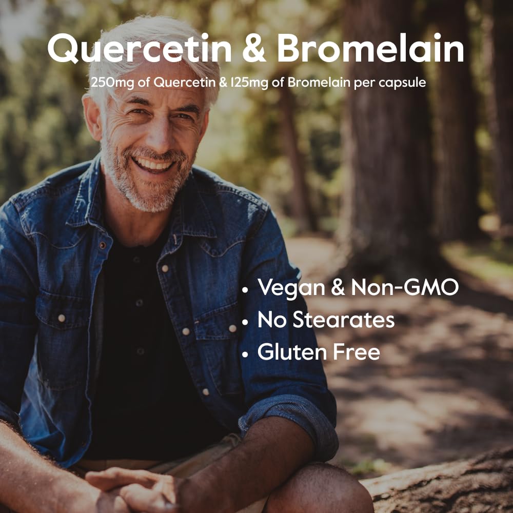 BESTVITE Quercetin & Bromelain supplement bottle with a measuring spoon