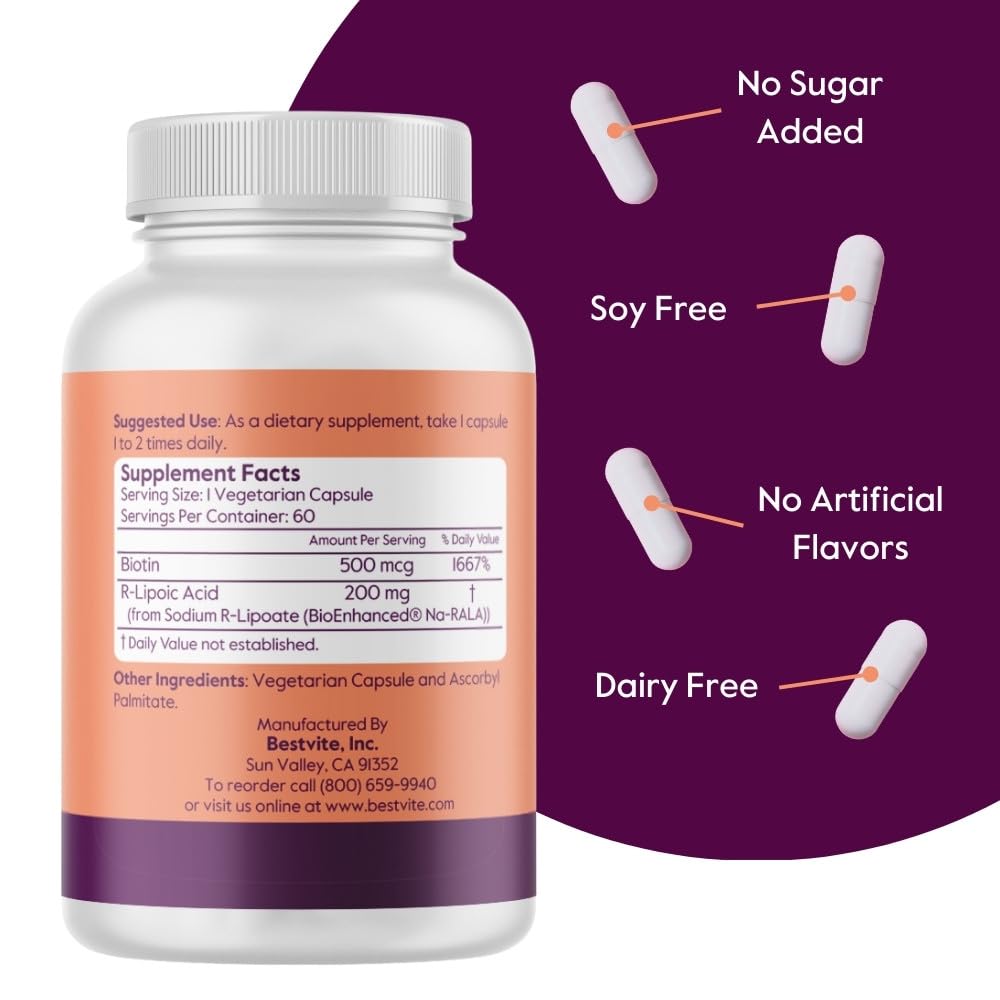 BESTVITE R-Alpha Lipoic Acid Capsules 200mg bottle with label