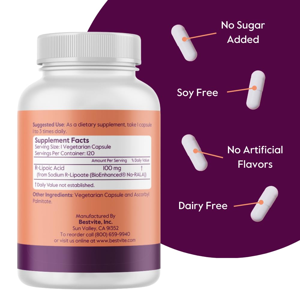 BESTVITE R-Lipoic Acid 100mg Capsules packaging
