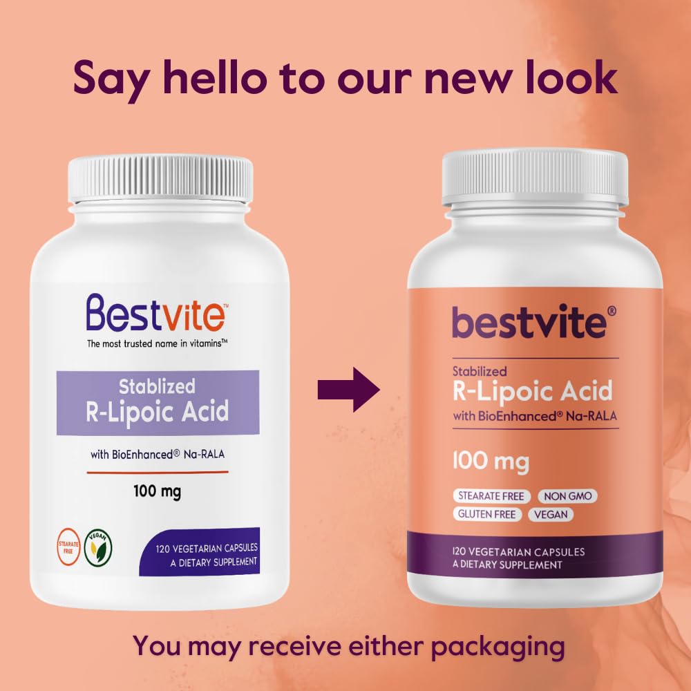 BESTVITE R-Lipoic Acid 100mg Capsules with a measuring spoon
