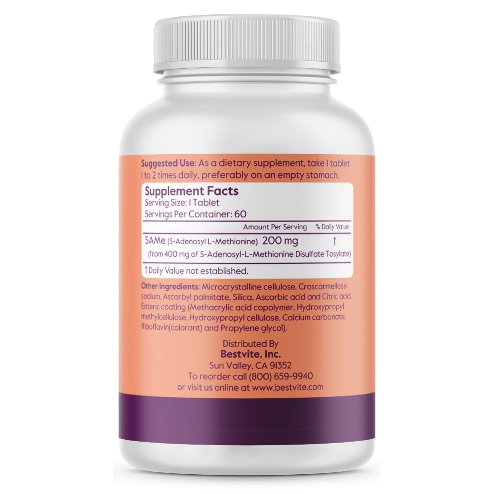 BESTVITE SAMe 200mg Enteric Coated Tablets side view