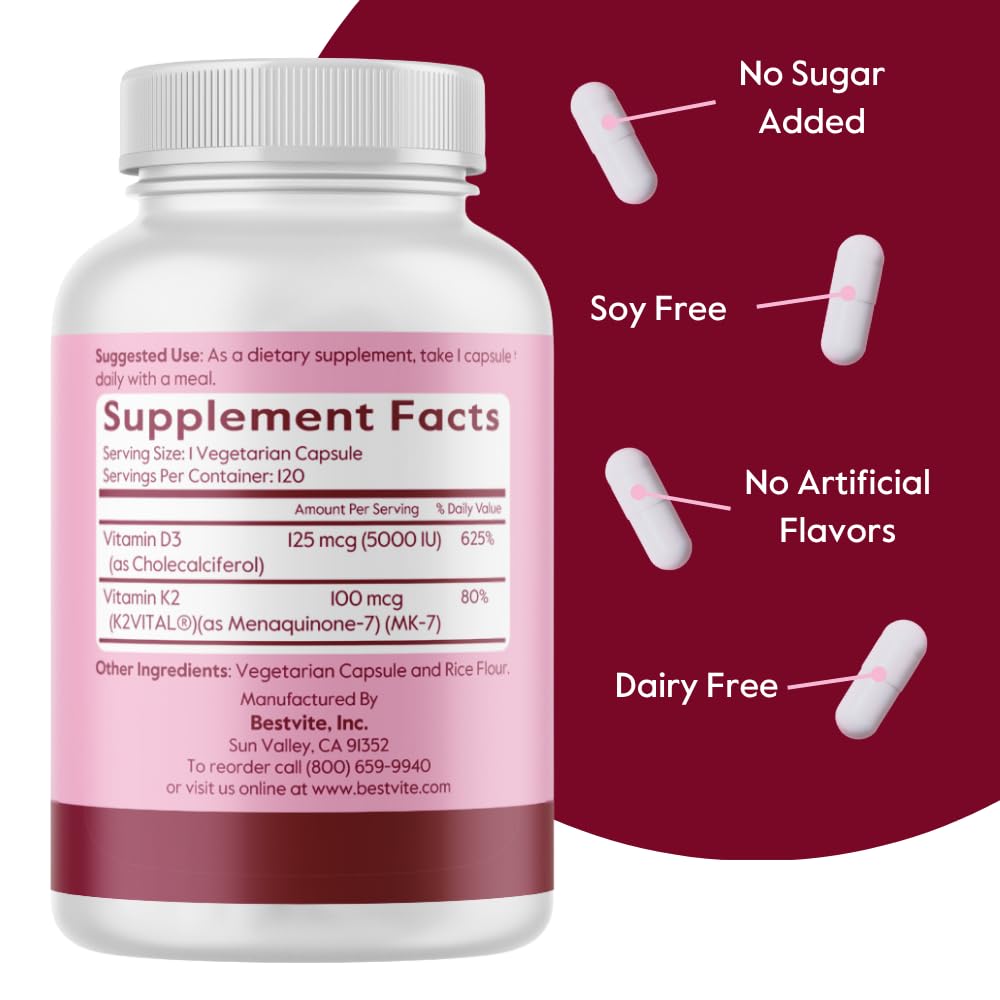 BESTVITE Vegan Vitamin D3 + K2 capsules side view