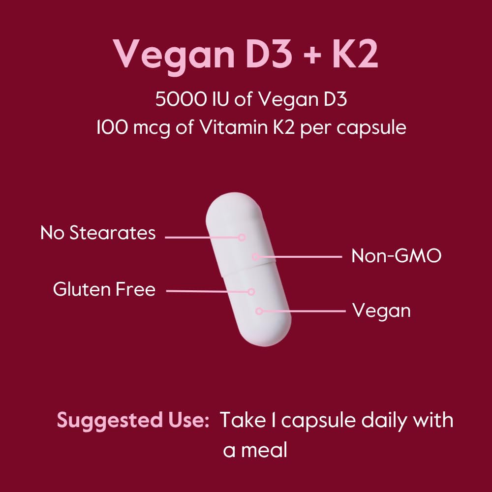 BESTVITE Vegan Vitamin D3 + K2 capsules with measuring spoon