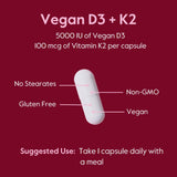 BESTVITE Vegan Vitamin D3 + K2 capsules with measuring spoon