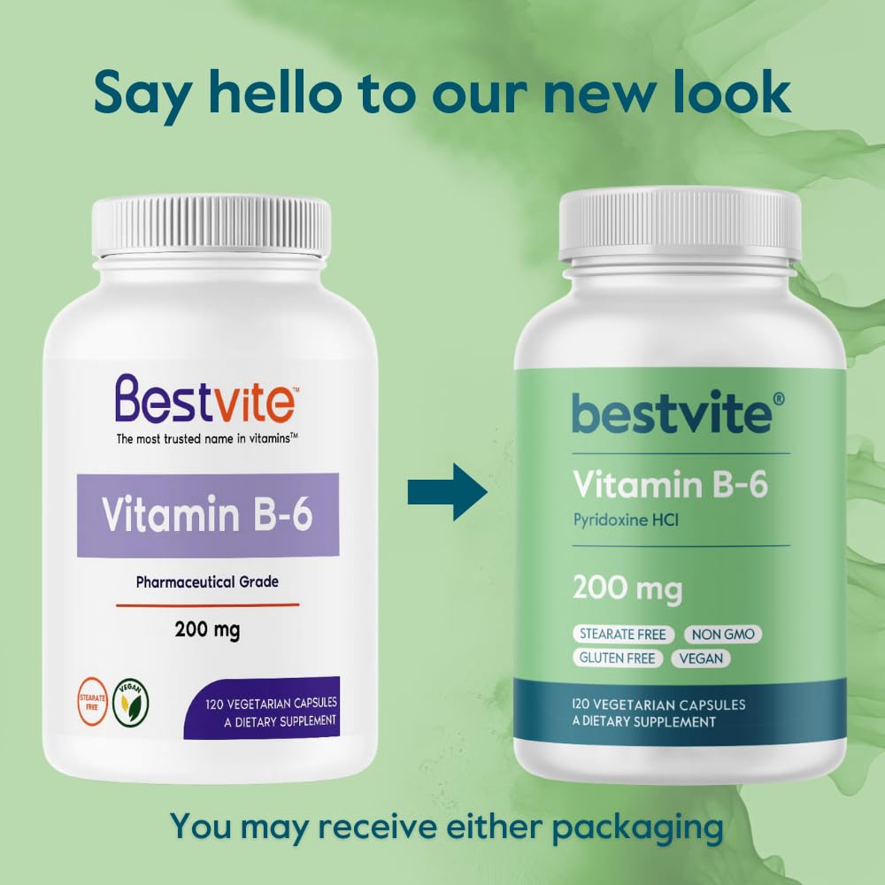 BESTVITE Vitamin B-6 200mg capsules with natural background