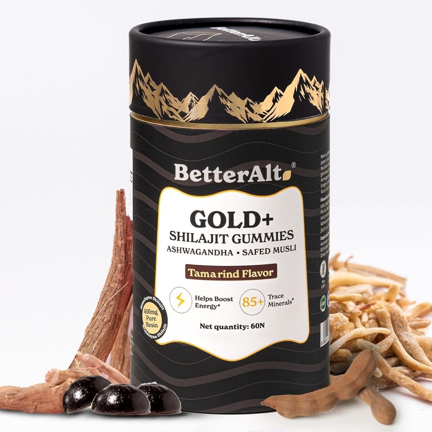 Better Alt GOLD+ Shilajit Gummies front view with packaging