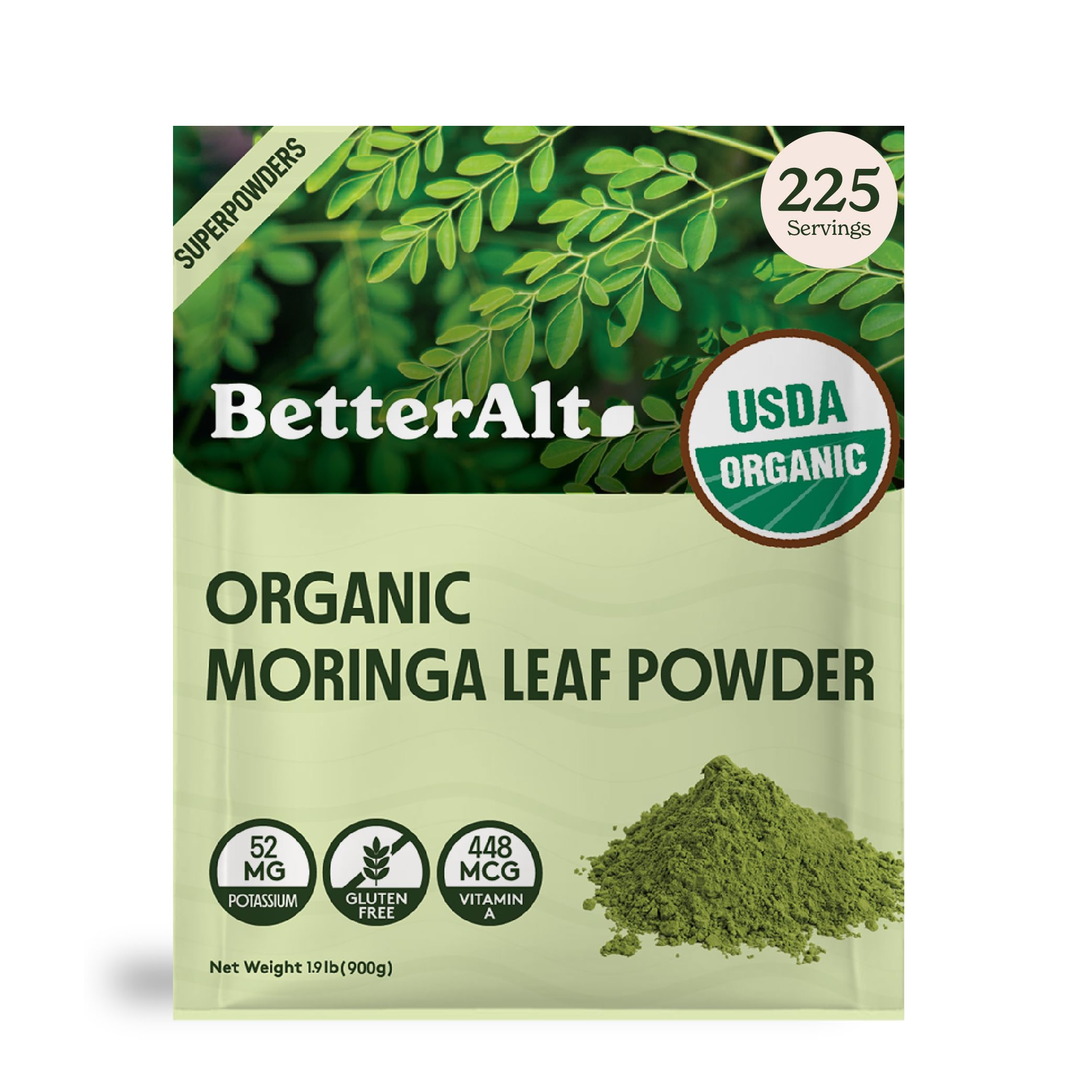 Better Alt Moringa Powder 889g front view with resealable packaging
