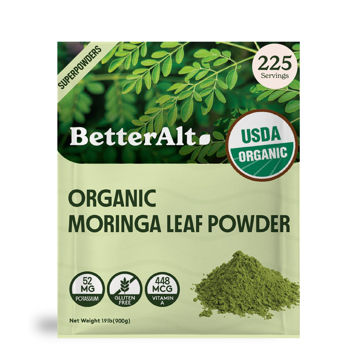 Better Alt Moringa Powder 889g front view with resealable packaging