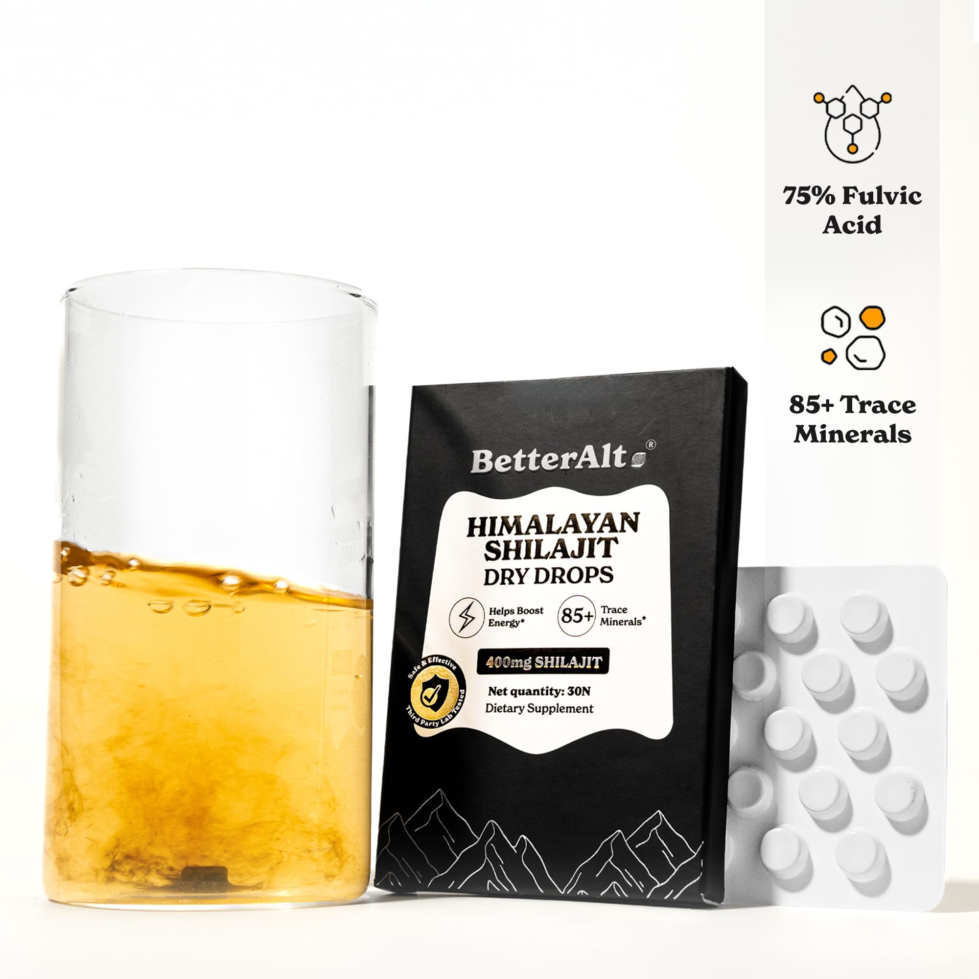 Better Alt Shilajit Dry Drops 30N with a measuring spoon