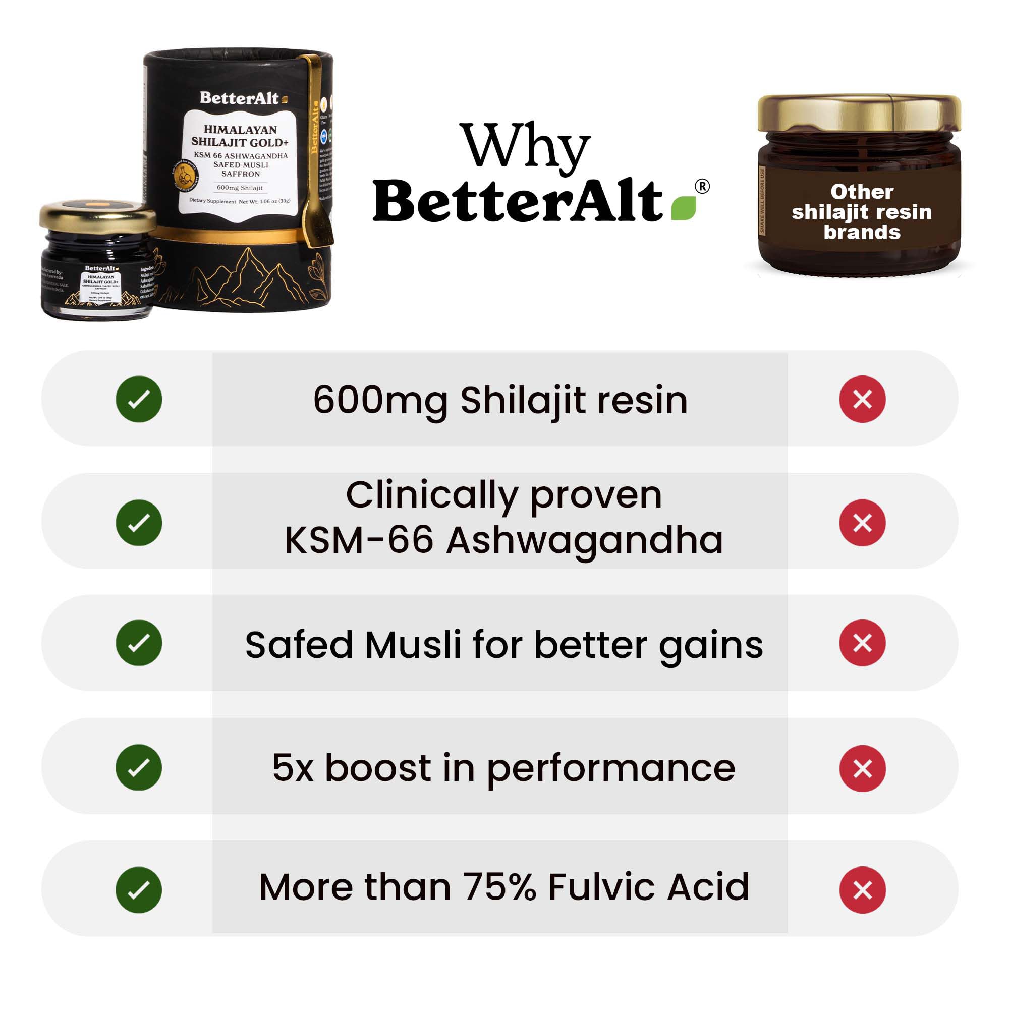 Better Alt Shilajit Gold 30g with herbal background