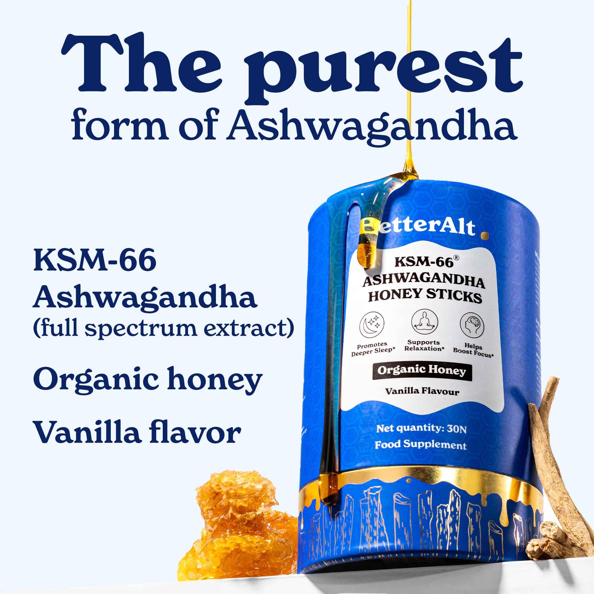 Better Alt Shilajit Honey Stick close-up with Ashwagandha