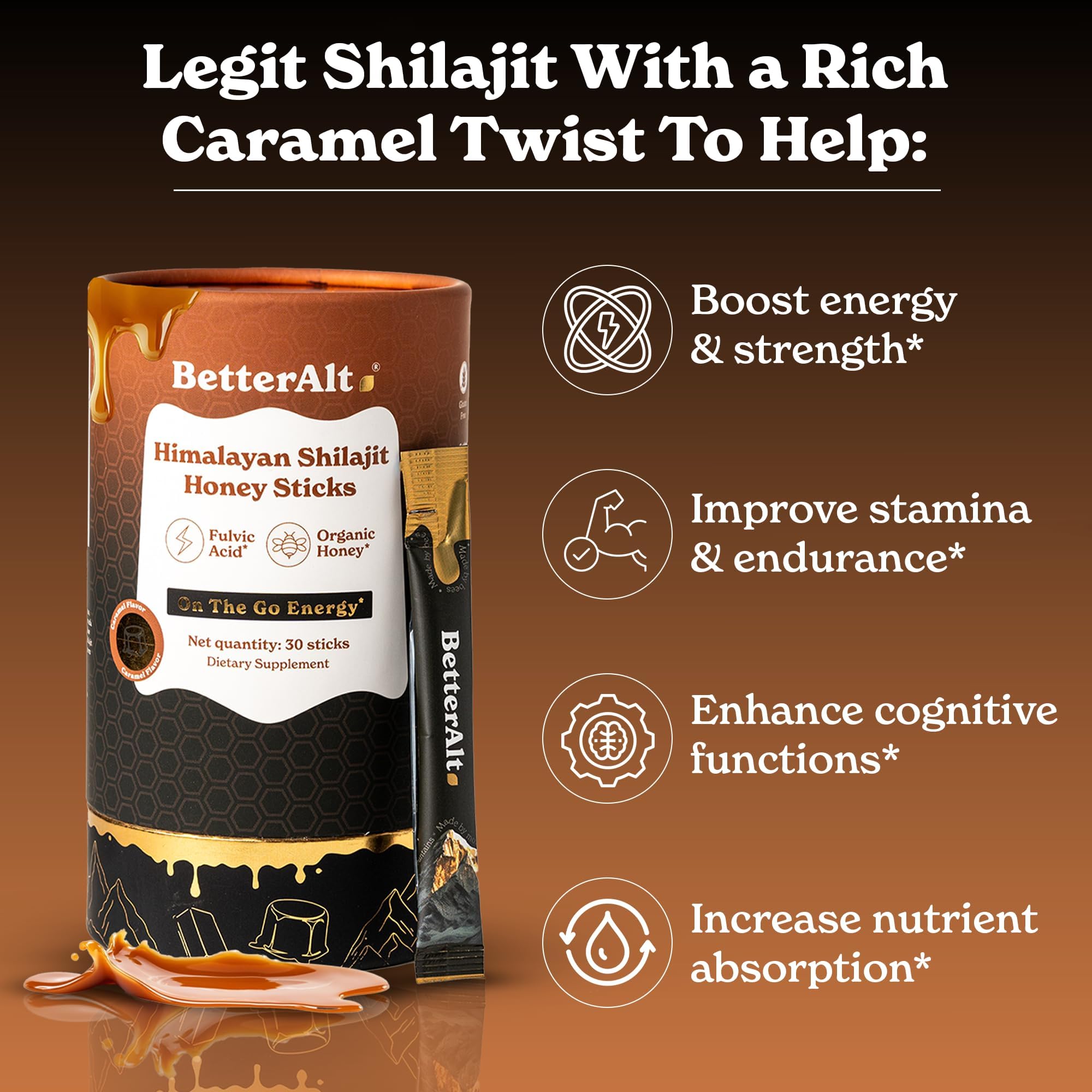 Better Alt Shilajit + Honey Sticks close-up of sticks