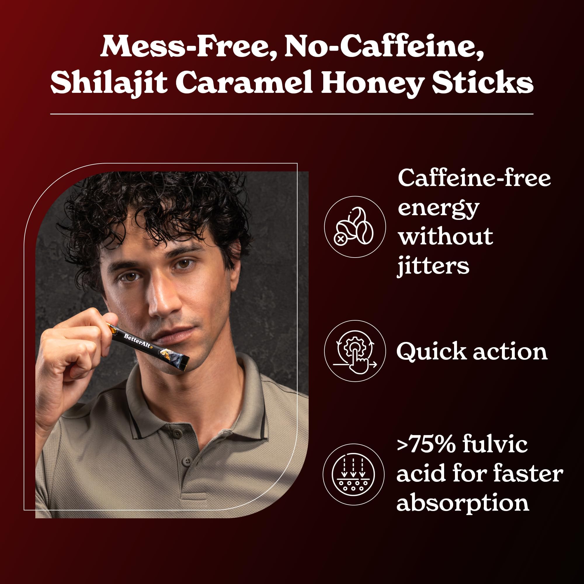 Better Alt Shilajit + Honey Sticks displayed with honey jar