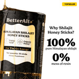 Better Alt Shilajit + Honey Sticks displayed with honeycomb