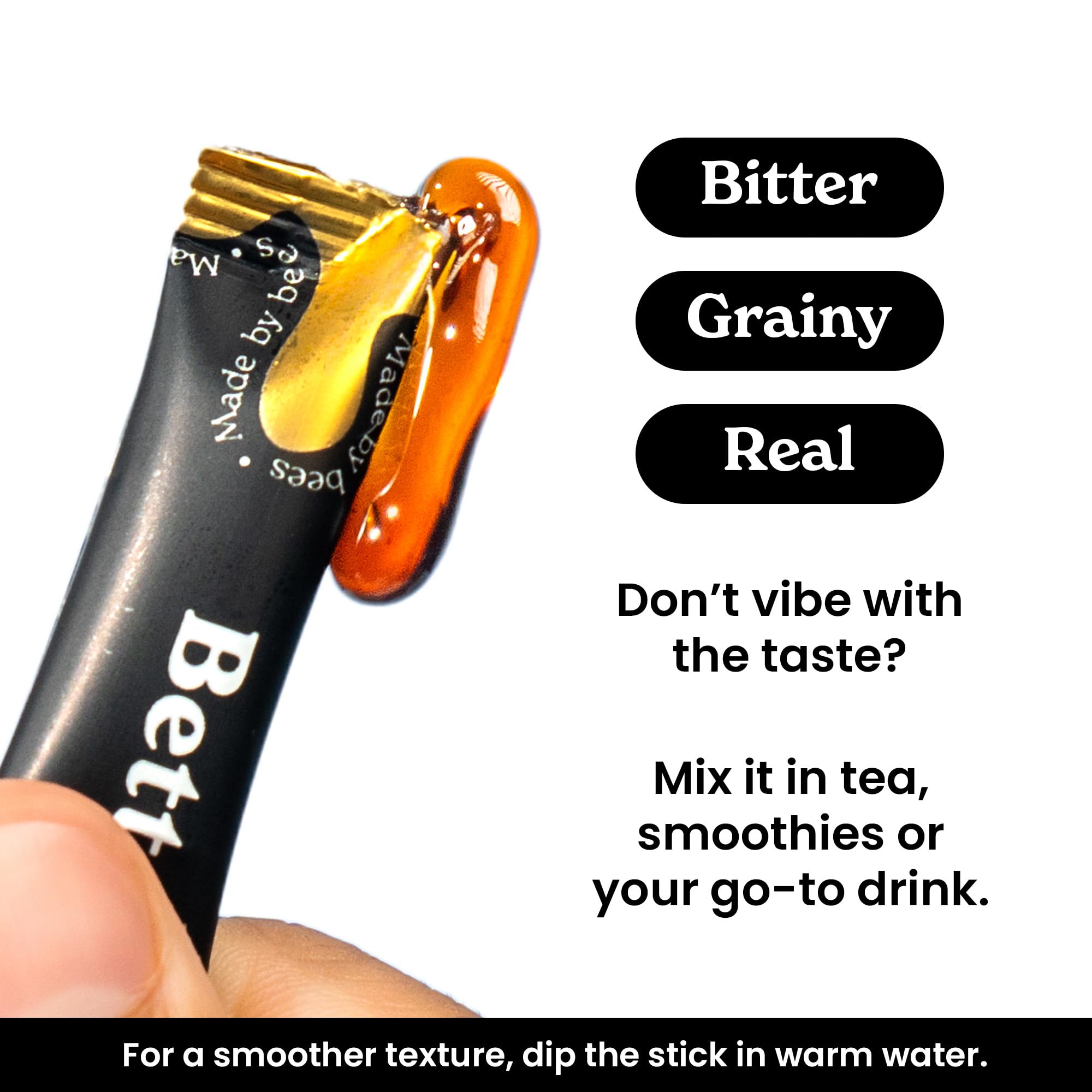 Better Alt Shilajit + Honey Sticks displayed with natural ingredients