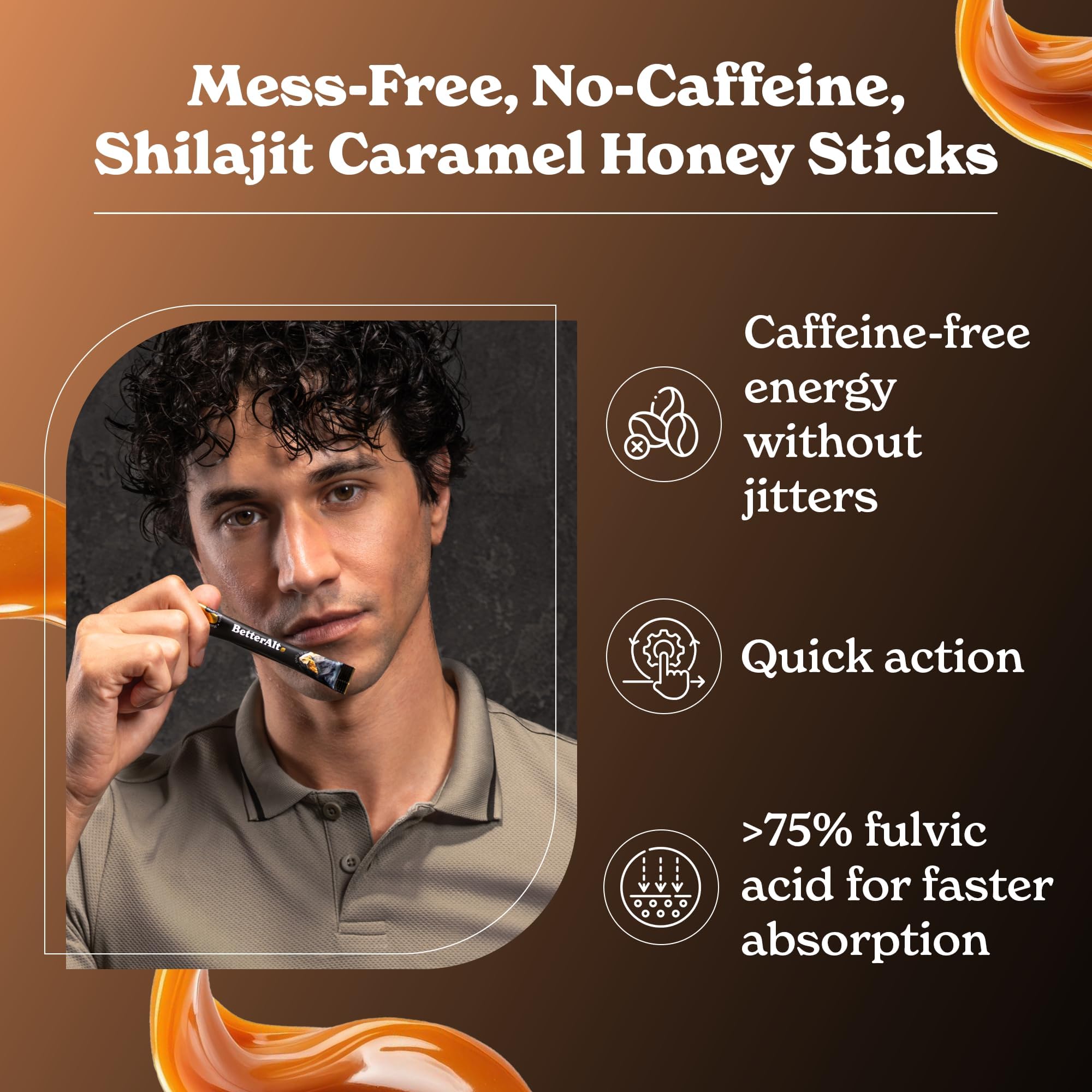 Better Alt Shilajit + Honey Sticks on a wooden table