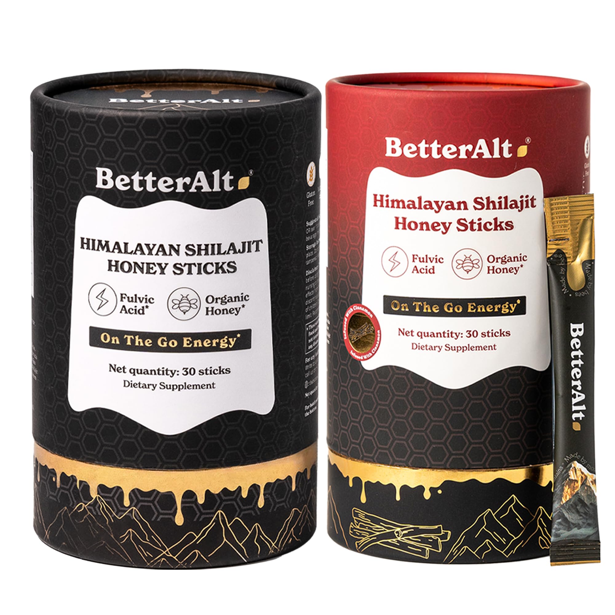 Better Alt Shilajit + Honey Sticks packaging front view