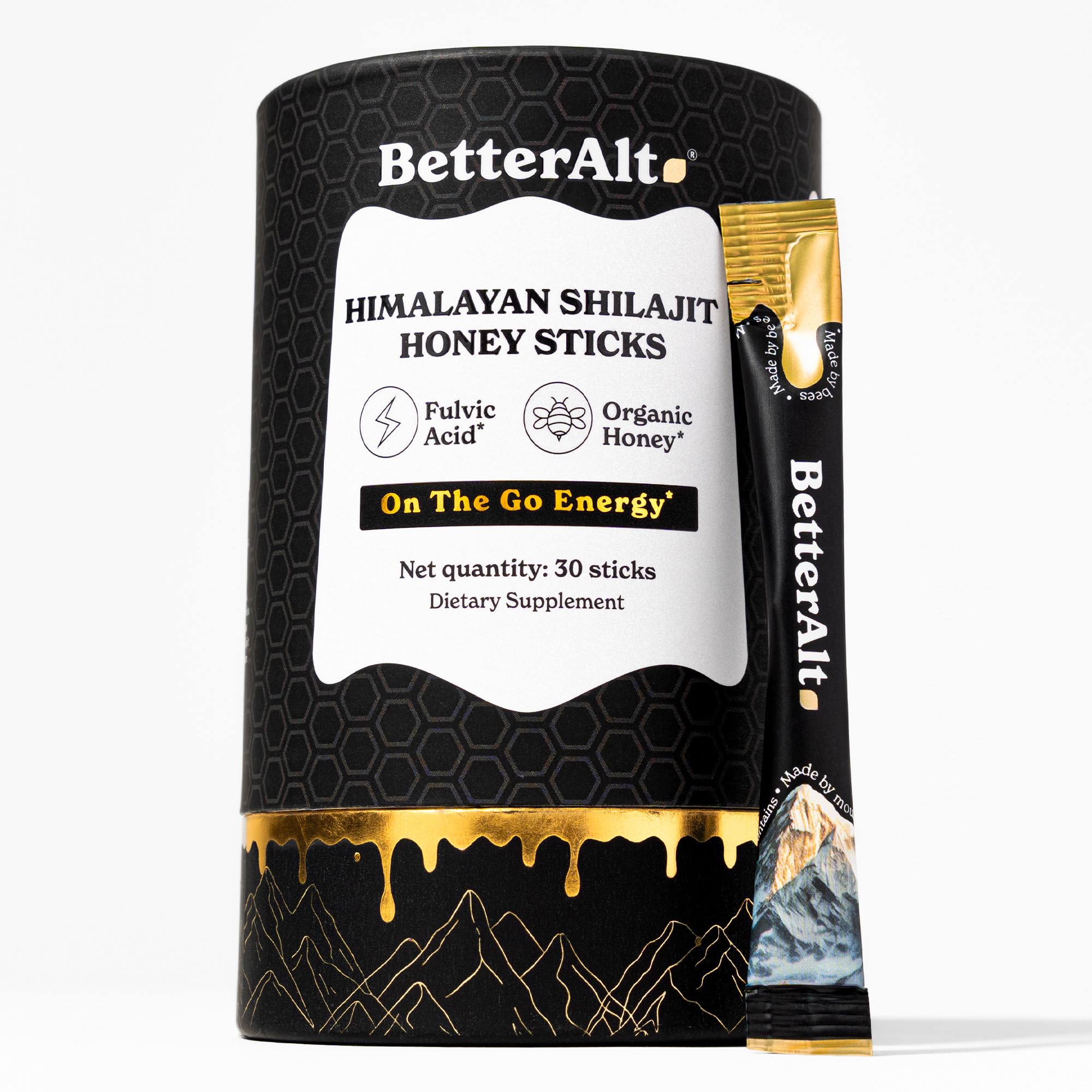 Better Alt Shilajit + Honey Sticks packaging front view