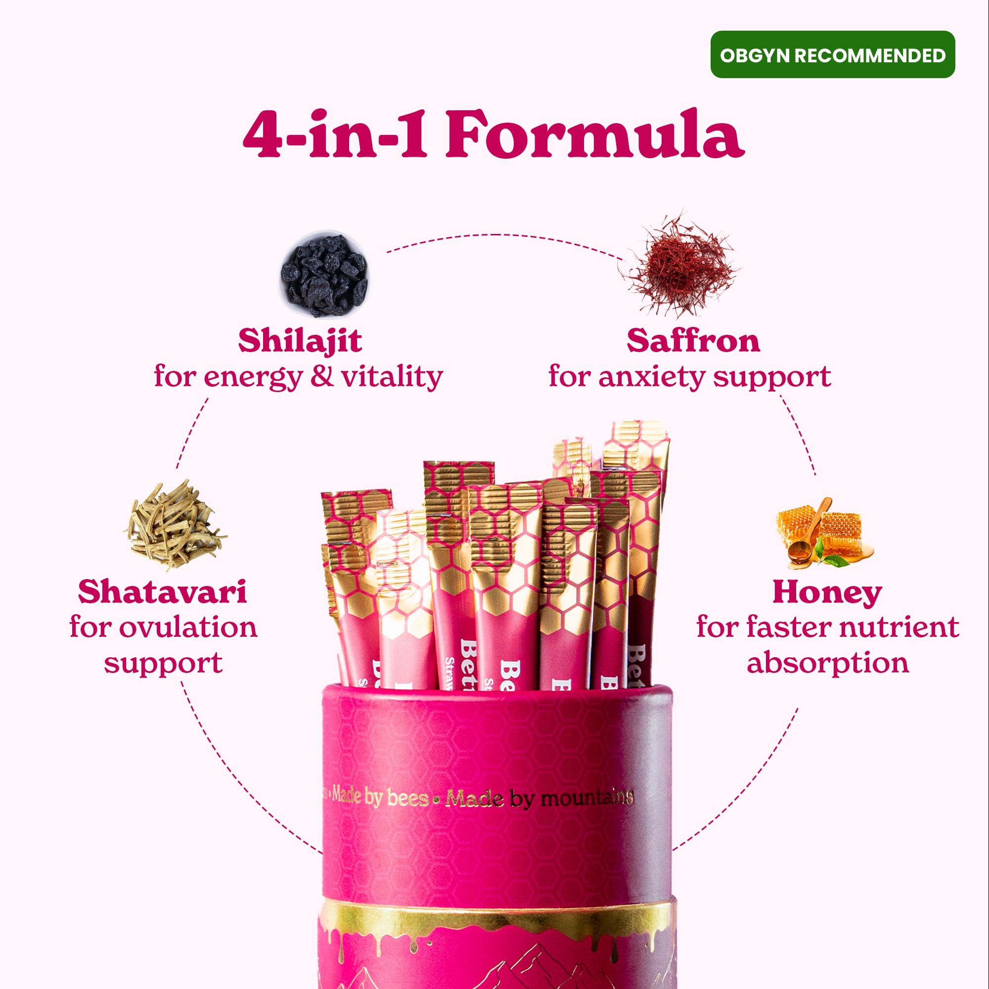 Better Alt Shilajit Honey Sticks with Shatavari and Saffron ingredients