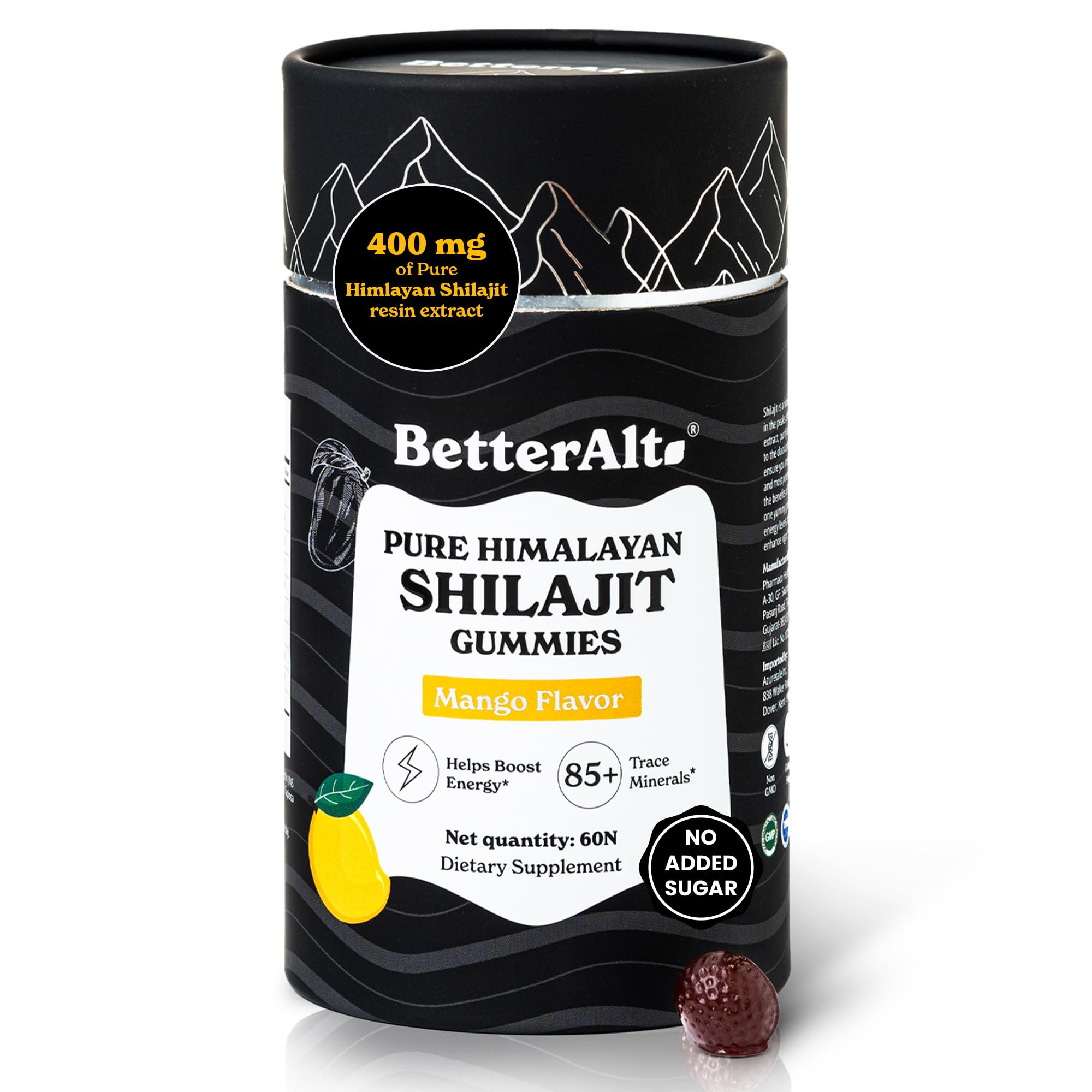 Better Alt Shilajit Mango Gummies front view with packaging