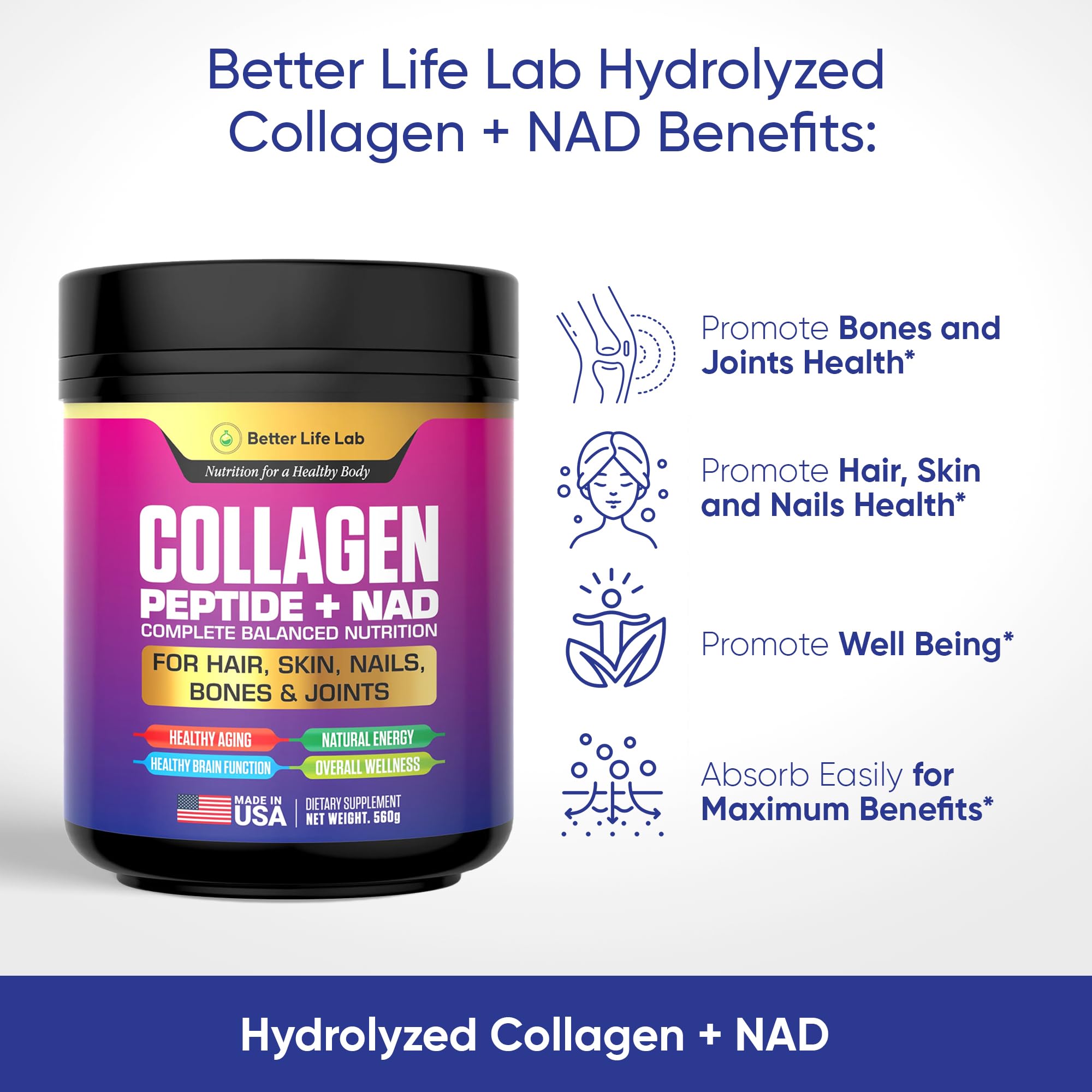 BETTER LIFE LAB Collagen + NAD Supplement side view
