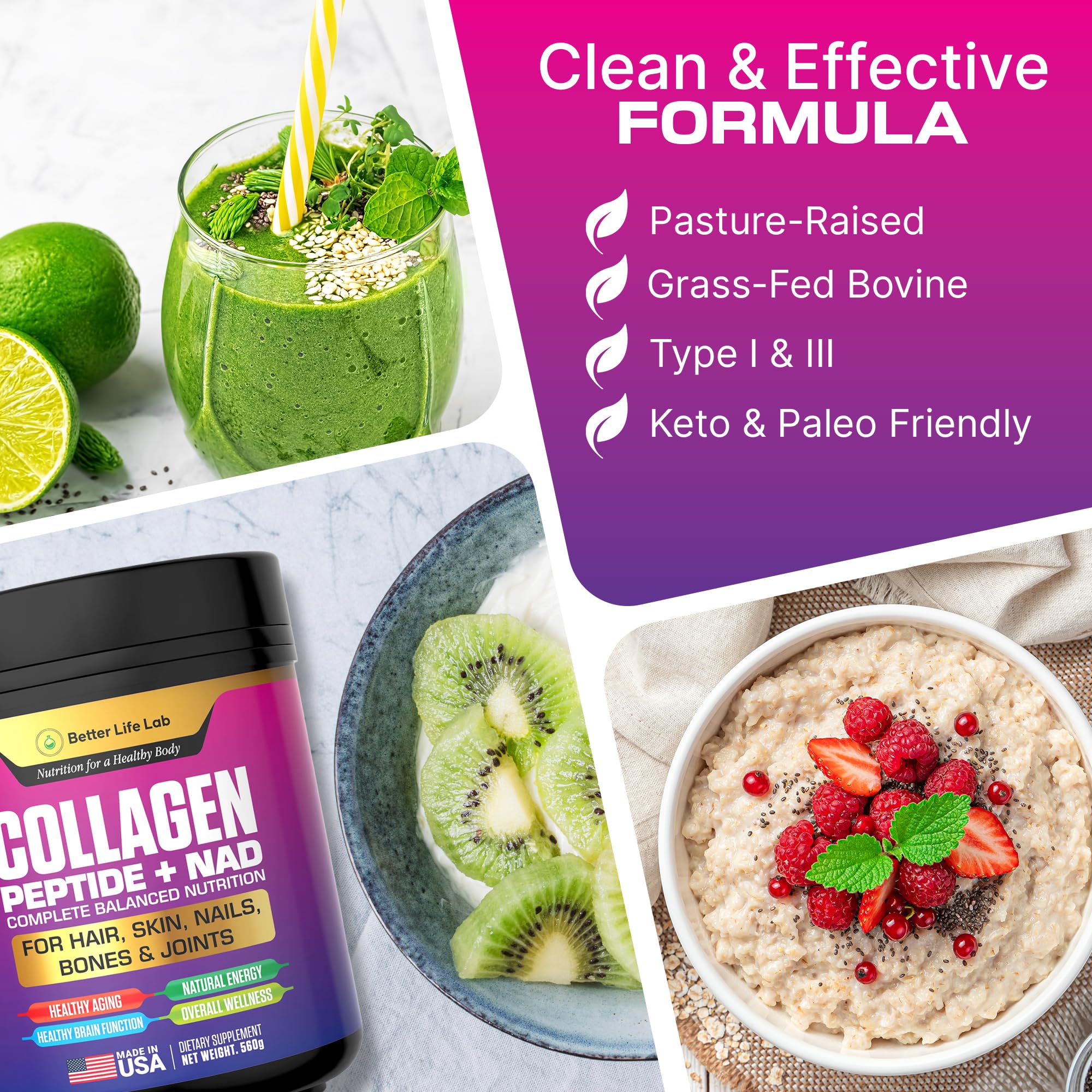 BETTER LIFE LAB Collagen + NAD Supplement with a glass of water