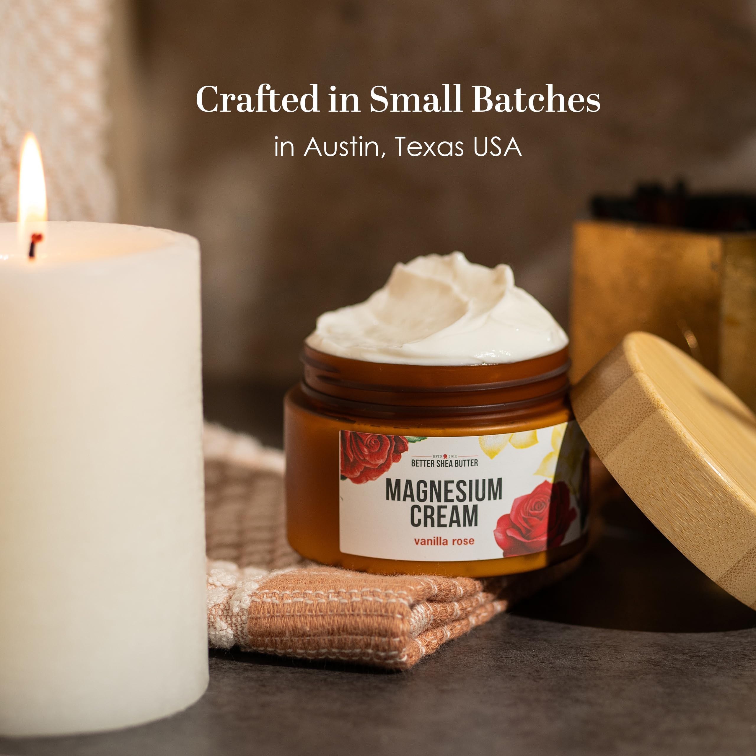 Better Shea Butter Magnesium Cream 146g on a bathroom shelf
