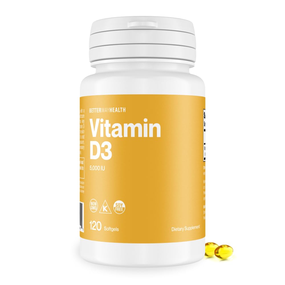 Better Way Health Vitamin D3 5000 IU Gel Capsules front view