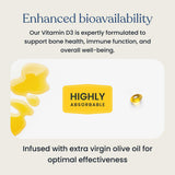Better Way Health Vitamin D3 5000 IU Gel Capsules on a wooden table