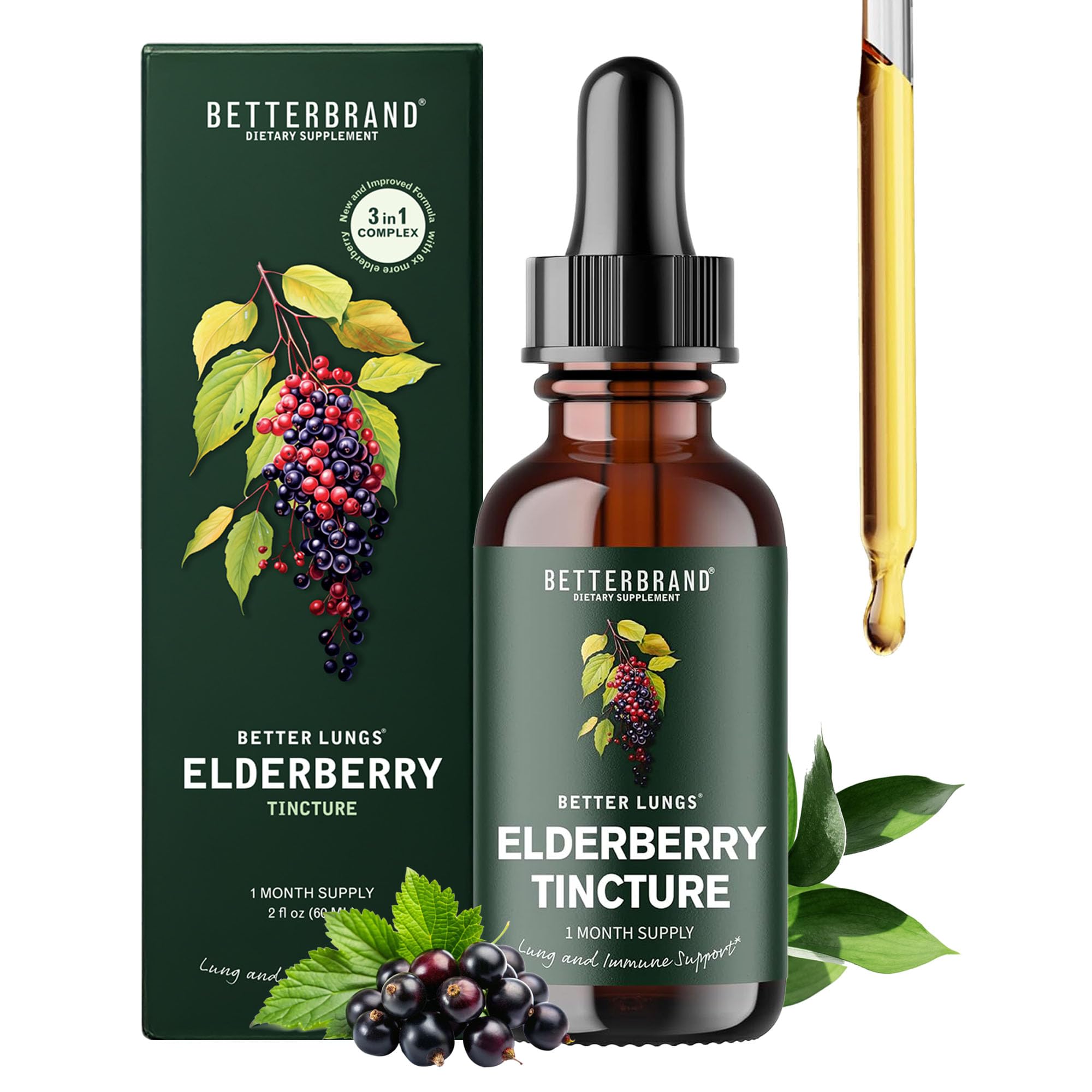 Betterbrand Elderberry Tincture front view with label