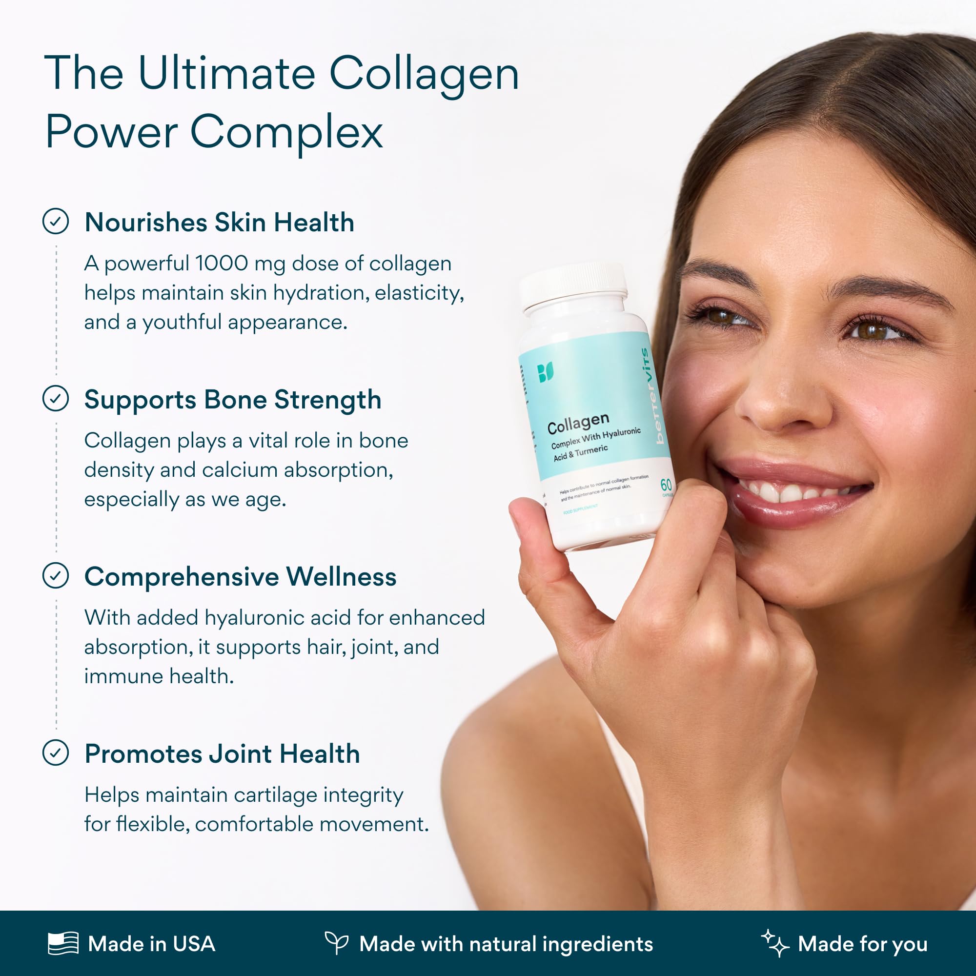 Bettervits Collagen Peptides Complex 150g capsules in a bowl