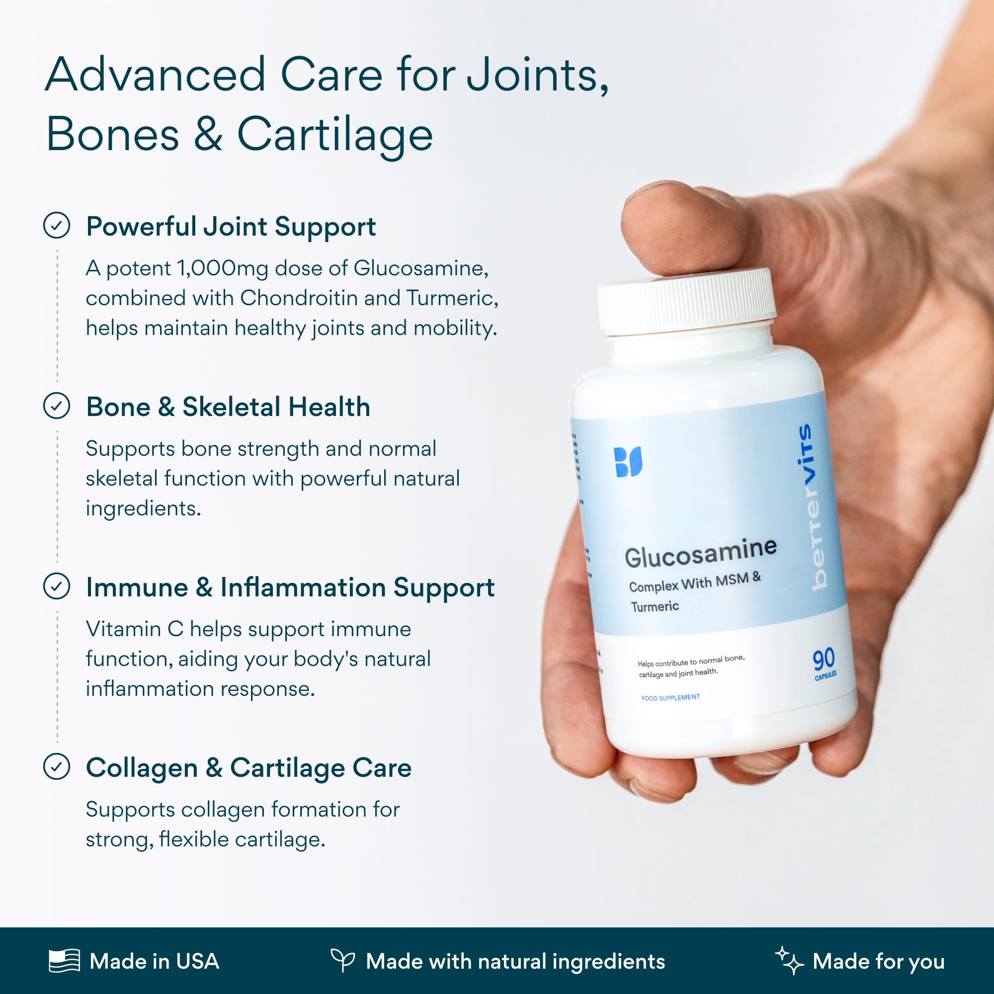 Bettervits Glucosamine Chondroitin MSM supplement bottle with label