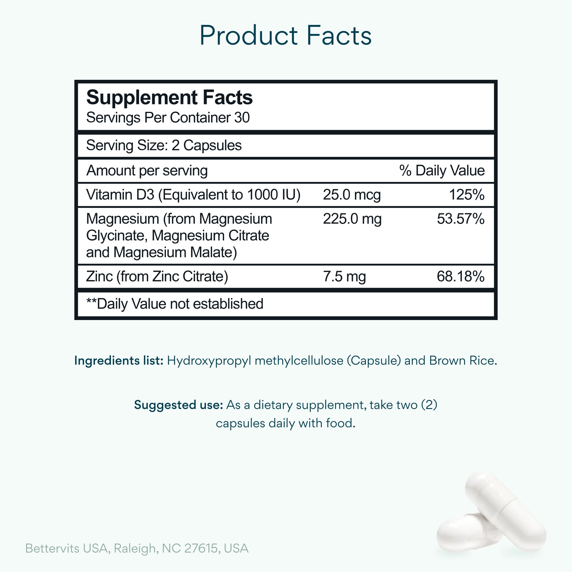 Bettervits Magnesium Glycinate Complex 90 Capsules side view