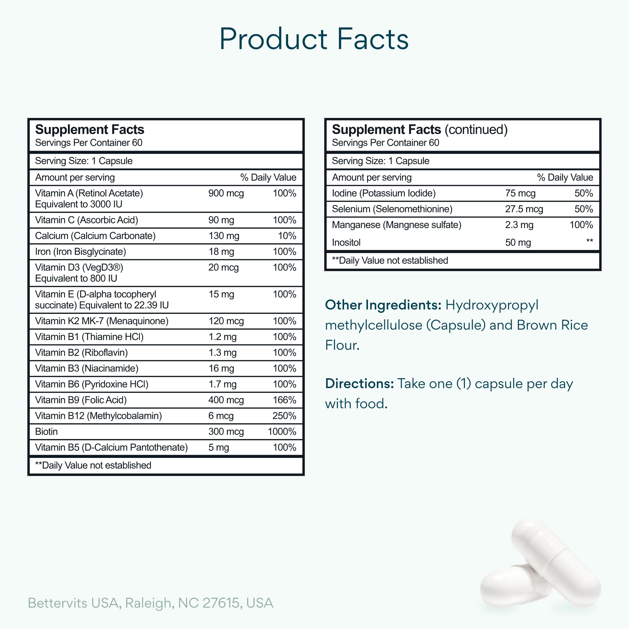 Bettervits Multivitamin Capsules side view showing capsule size