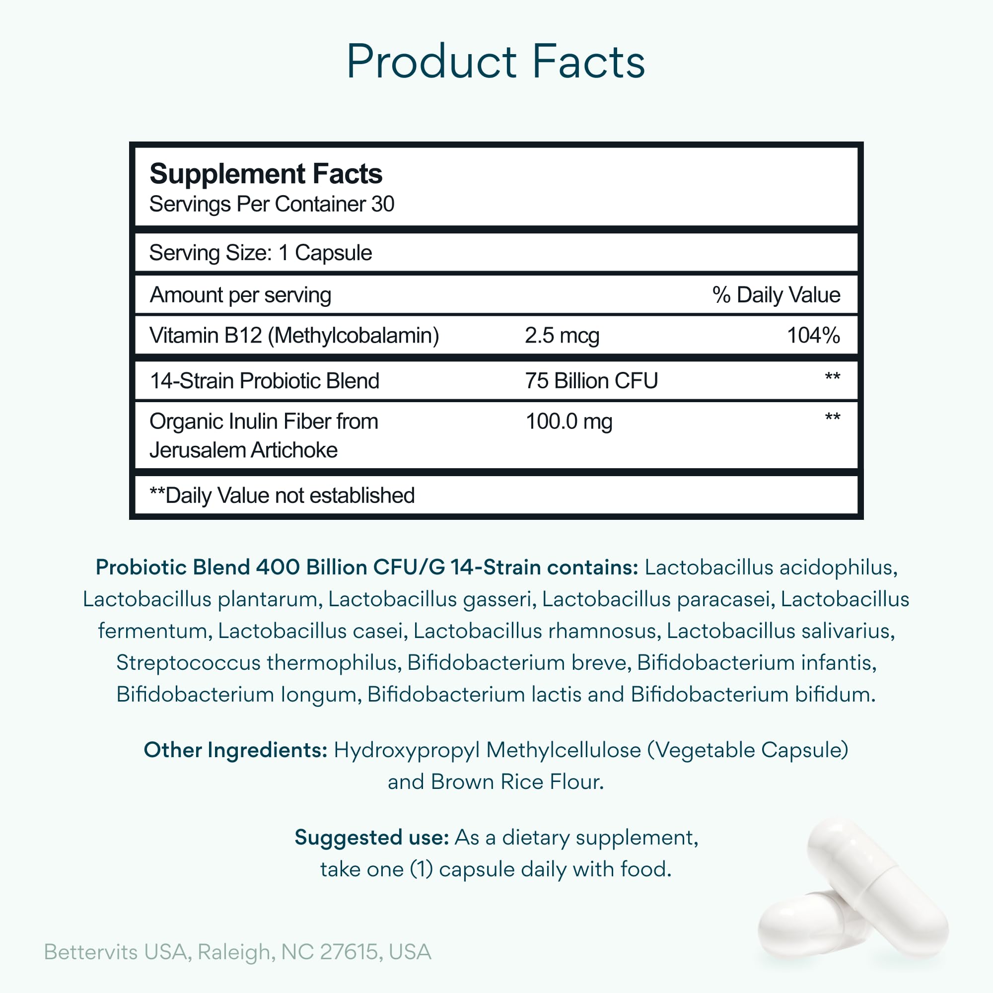 Bettervits Probiotics + Prebiotic Complex capsule side view