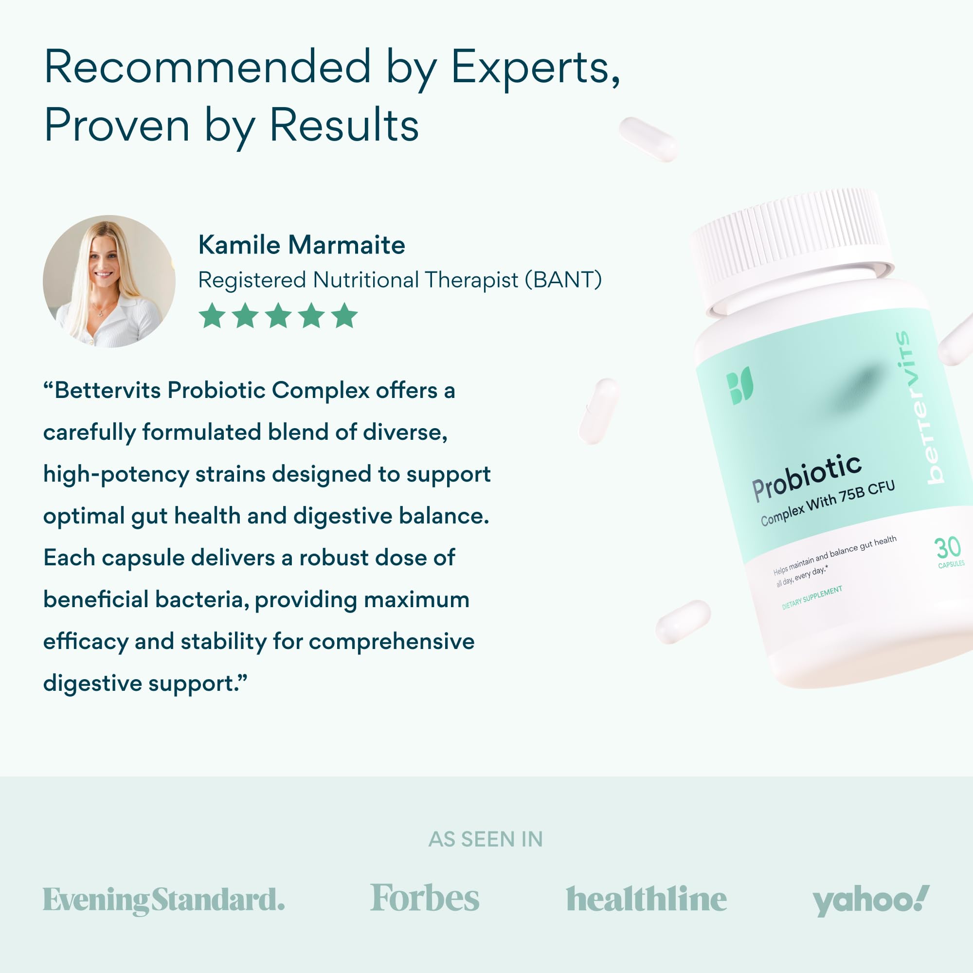 Bettervits Probiotics + Prebiotic Complex capsules in hand