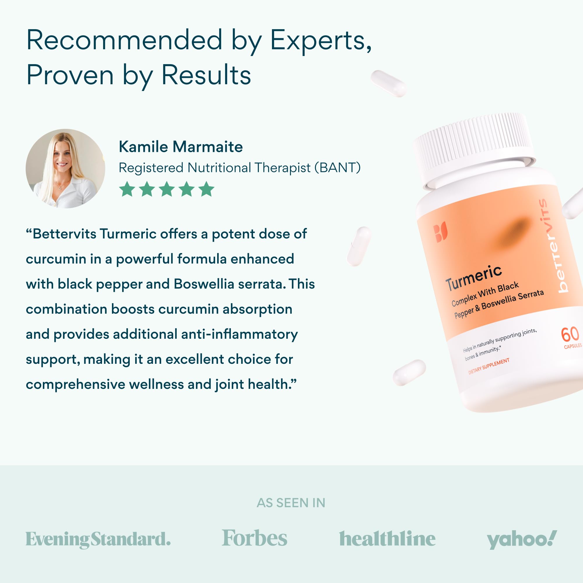 Bettervits Turmeric Curcumin Complex capsules with a measuring spoon