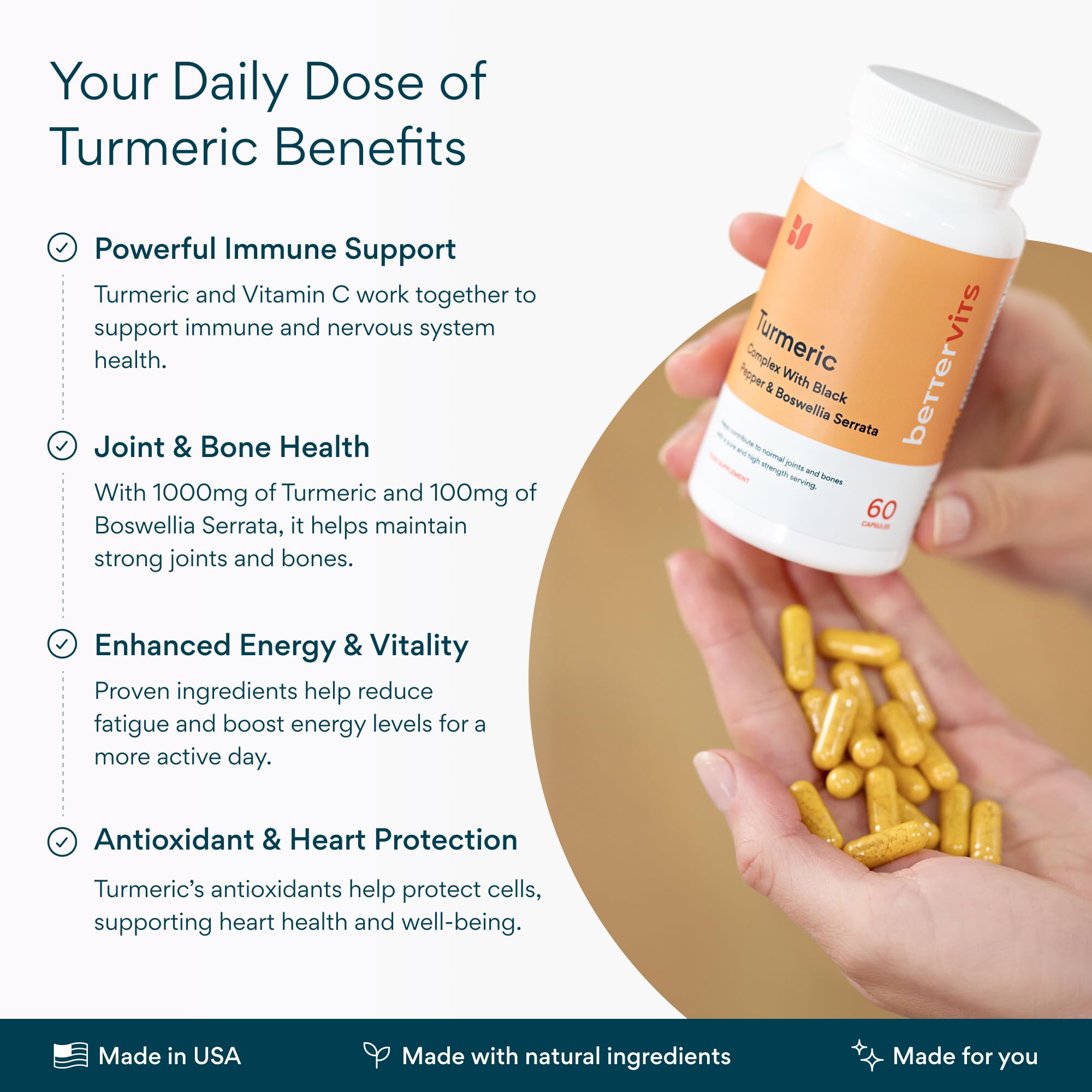 Bettervits Turmeric Curcumin Complex packaging with ingredients list