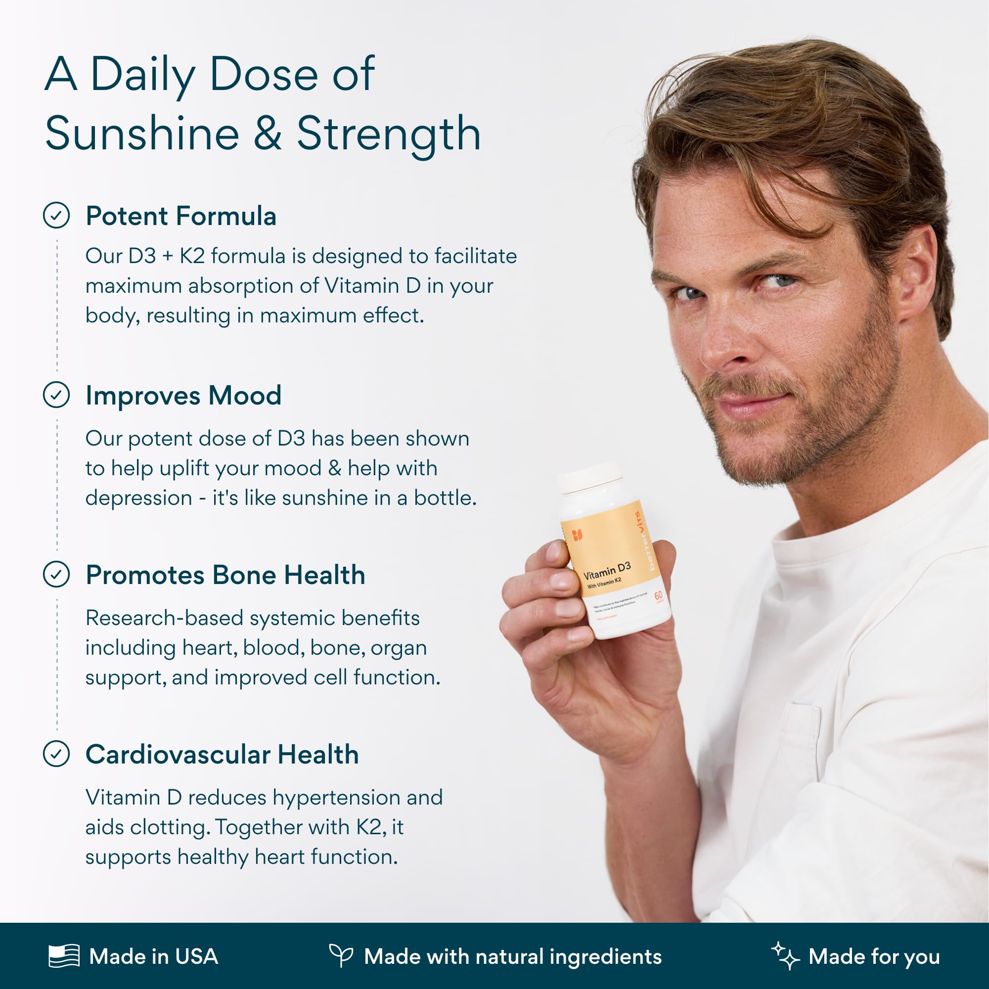 Bettervits Vitamin D3 K2 Capsules 5000 IU side view