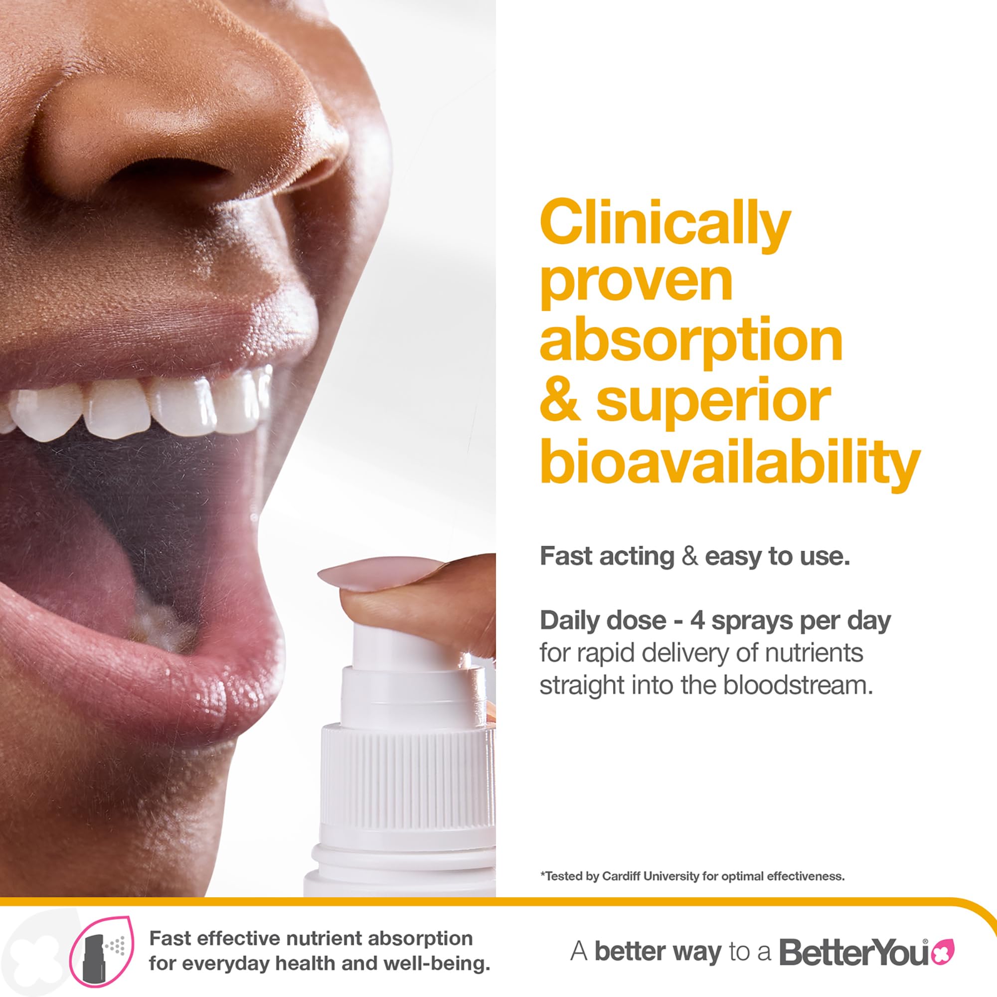 BetterYou support B12 Oral Spray 50g with dosage instructions