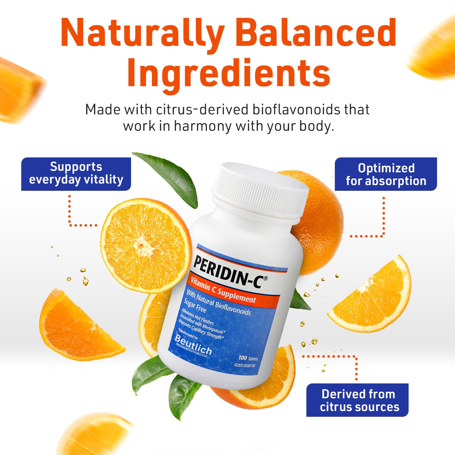 BEUTLICH Peridin-C Vitamin C Supplement tablets in hand