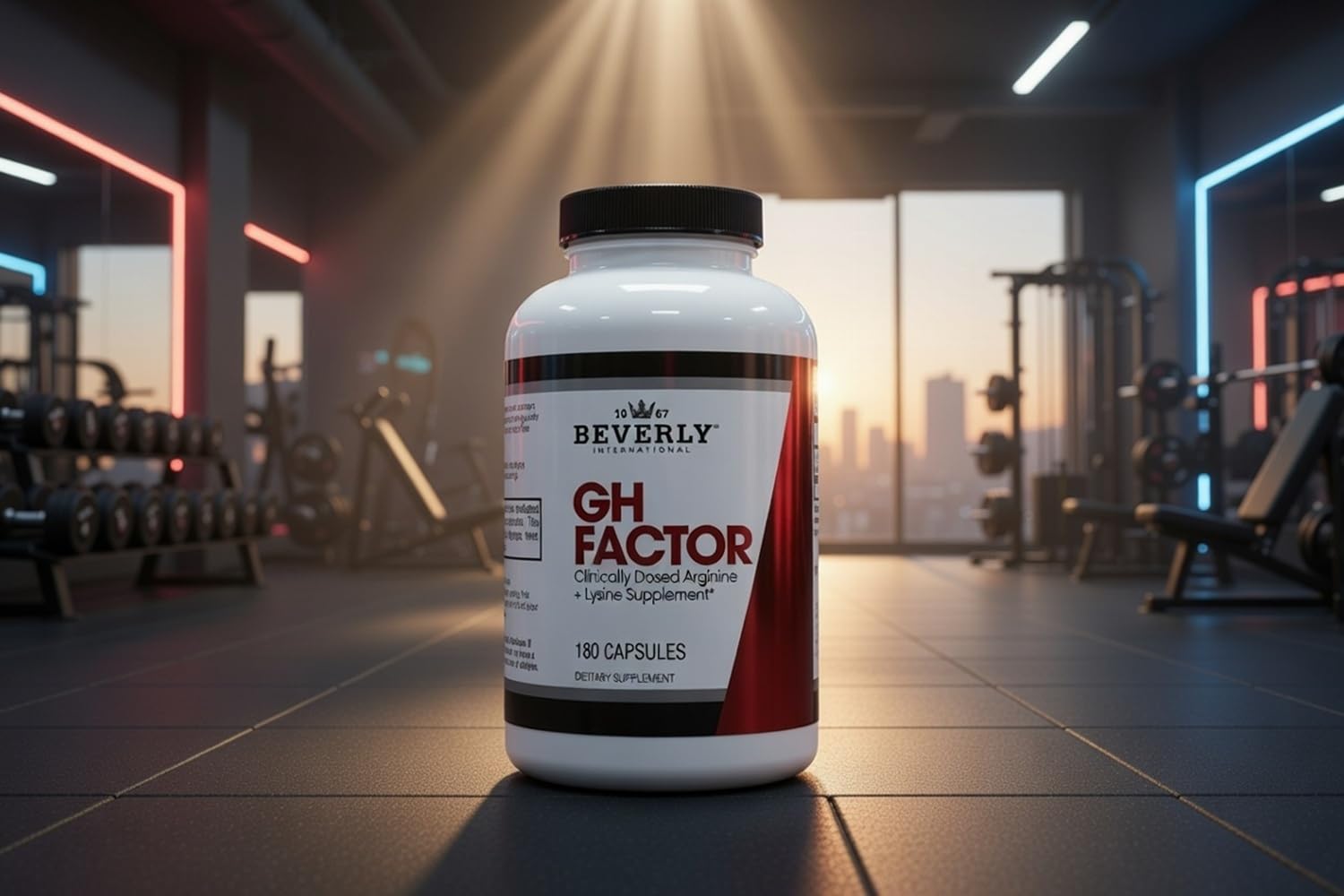 Beverly International GH Factor L-Arginine Supplement on a wooden table