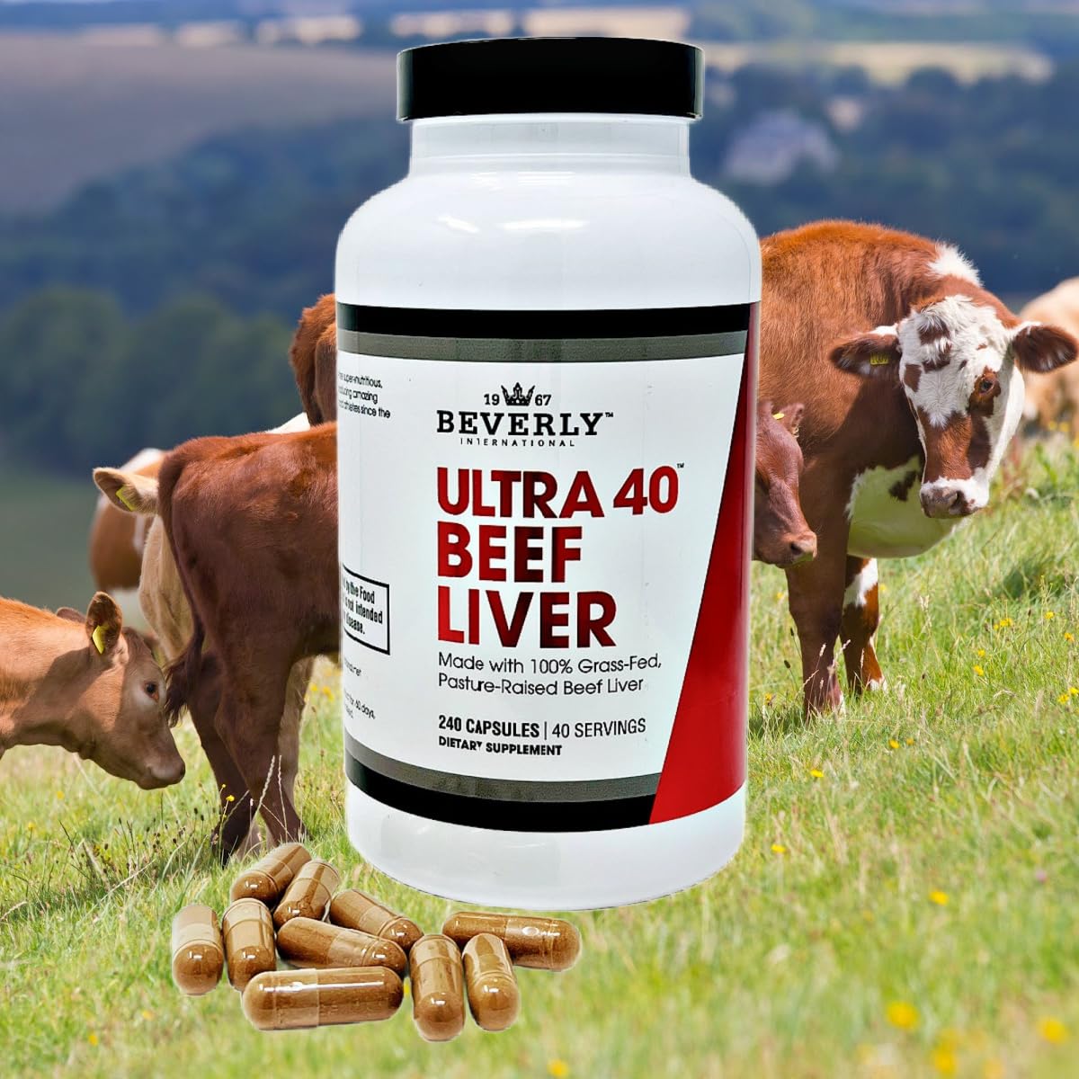 Beverly International Ultra 40 Beef Liver Capsules close-up of capsules