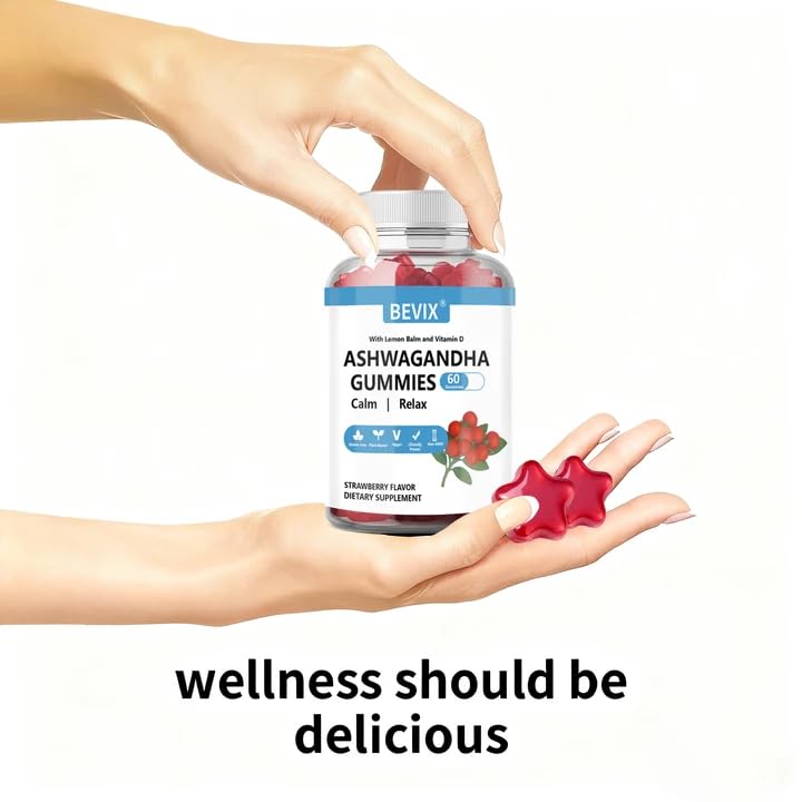 BEVIX Ashwagandha Gummies with fresh strawberries