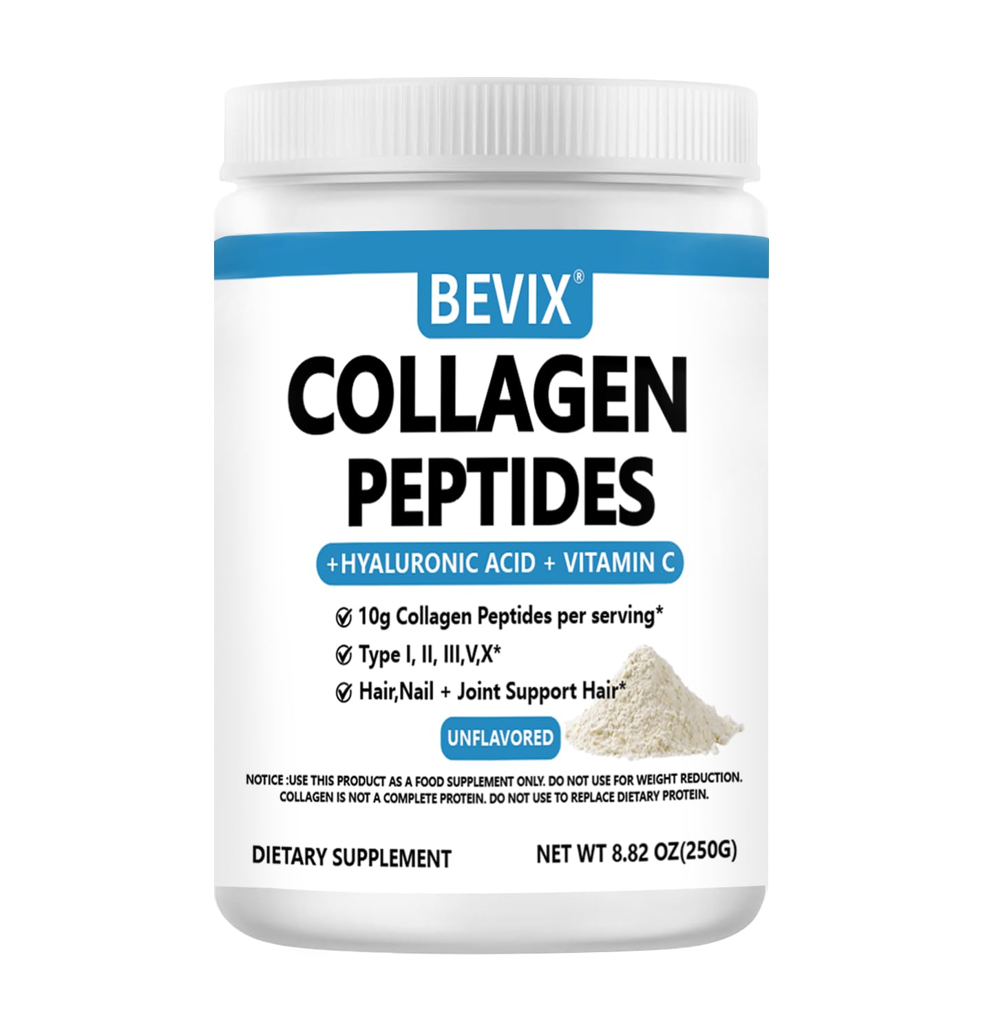 BEVIX Collagen Supplement 250g front view with packaging