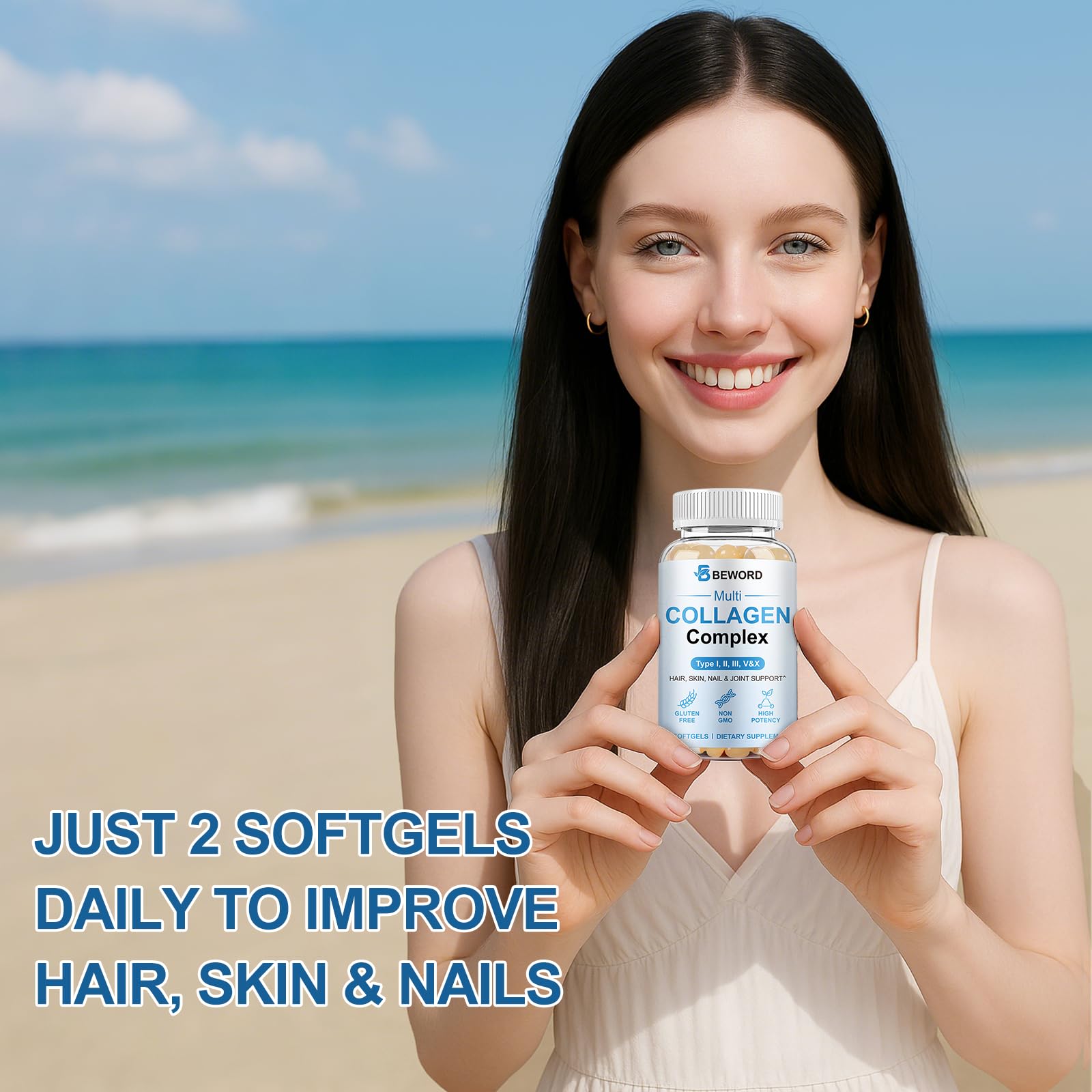 BEWORD 8-in-1 Collagen Complex with Vitamin C and Hyaluronic Acid